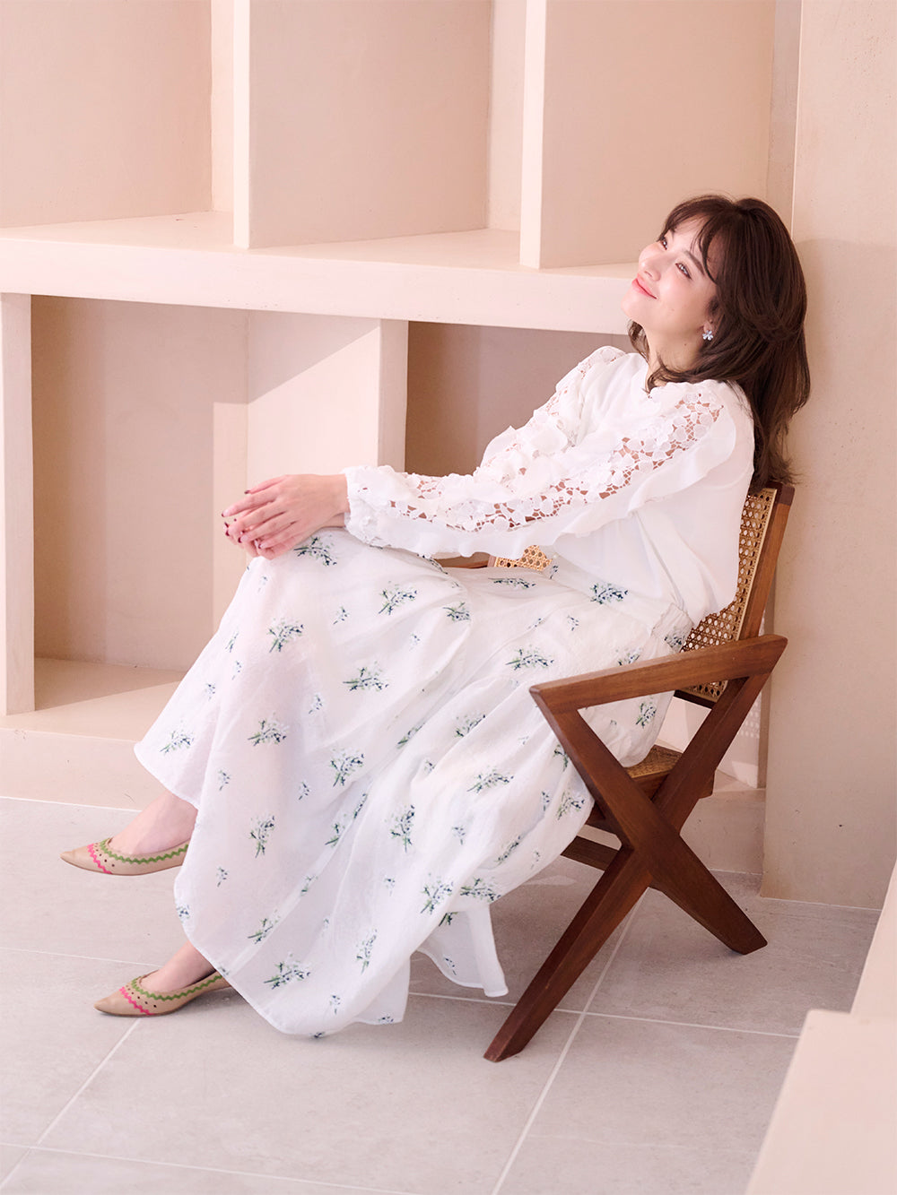 レースフリルスリーブブラウス