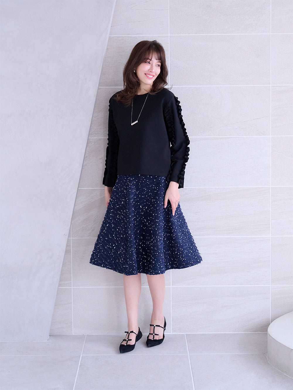 【MISS ADORA】ドットフリンジフレアーSK