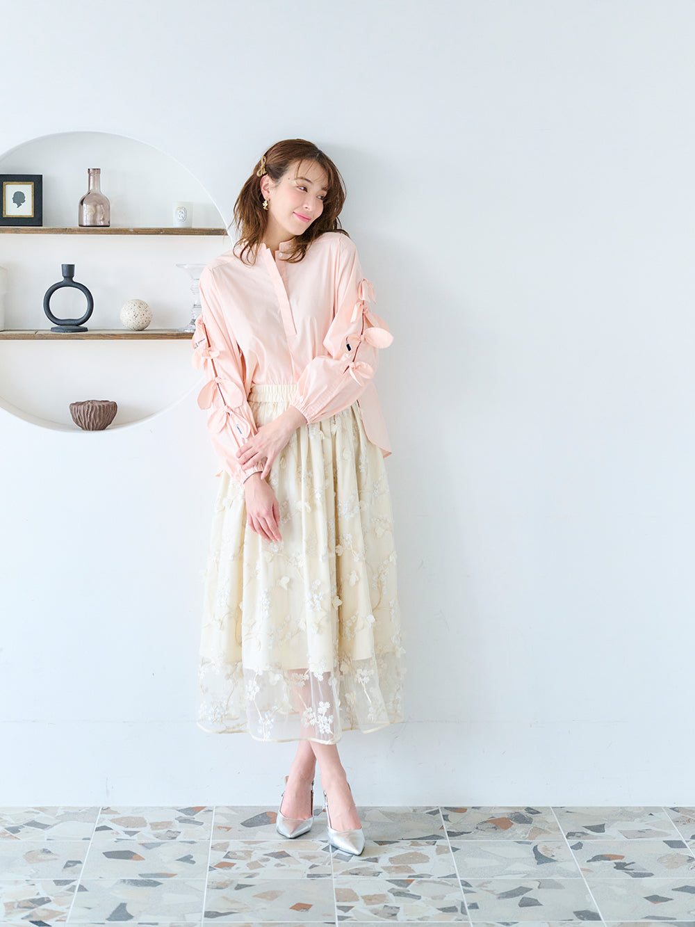 リボンスリットブラウス