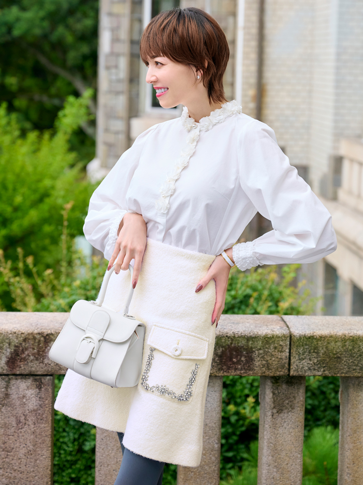 新品 chesty ♡ポケットビジューウールスカート♡白 ミニスカート 最大 
